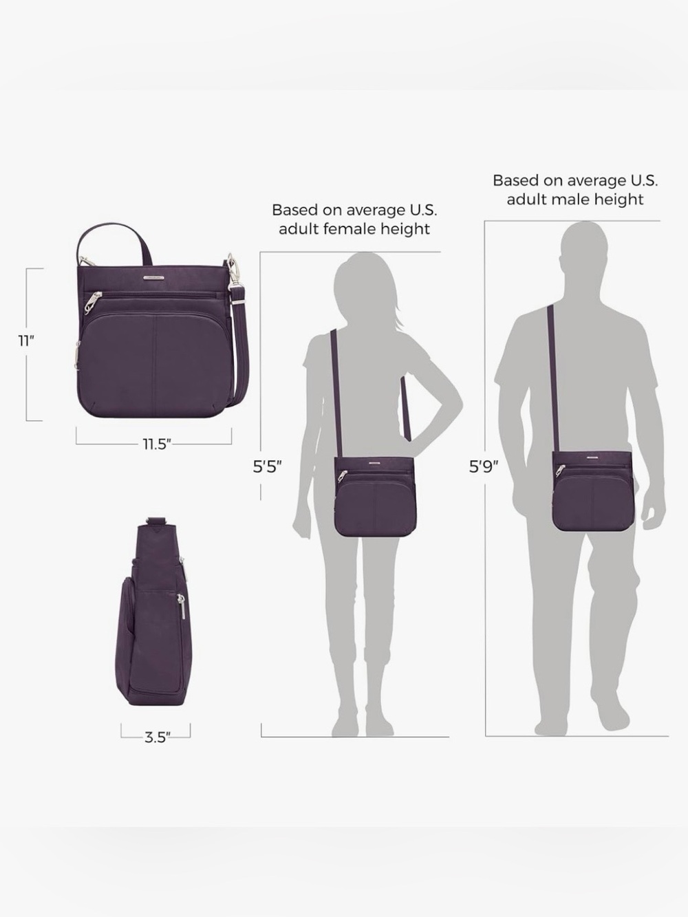 Travelon Purple Classic North South Anti Theft Crossbody Bag NWT - Picture 7 of 12